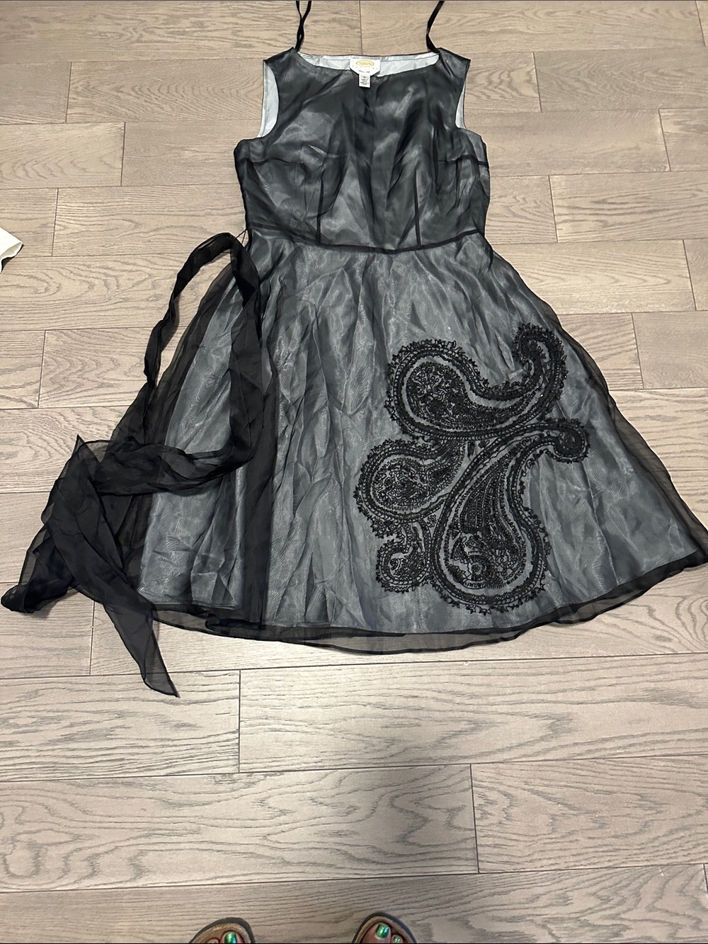 Black Beaded Paisley A-Line womenDress